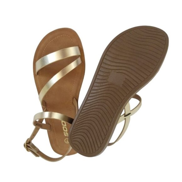 Soda Women's Gold Strappy Sandals - Size 7 - Casual Summer Flats. - Picture 3 of 6